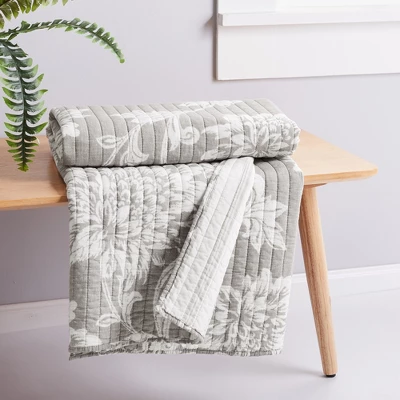 Sanira Taupe Floral Quilted Throw - Levtex Home 3 Sanira Taupe Floral Quilted Throw - Levtex Home