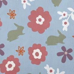 16"x16" Flowery Love With Easter Bunnies Square Throw Pillow Light Blue - E By Design: Indoor Decorative Accent