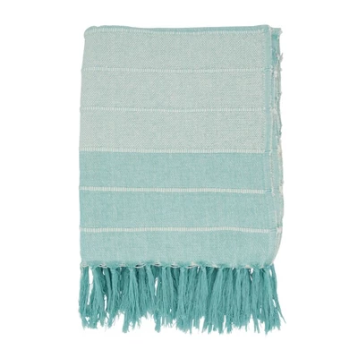 50"x60" Fringed Corded Striped Throw Blanket Aqua Blue - Saro Lifestyle: Cotton Weave, Machine Washable, Cozy For All Ages 3 50"x60" Fringed Corded Striped Throw Blanket Aqua Blue - Saro Lifestyle: Cotton Weave, Machine Washable, Cozy For All Ages