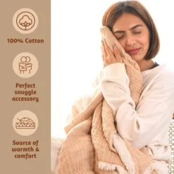 Folkulture Throw Blanket, 50" X 60" 4 Layered 100% Cotton Reversible Throws For Couch, Chair, Bed Or Sofa (Beige And Off-White) -Home Textiles Store GUEST f6475132 14b7 4080 8799 7d8875ad4935