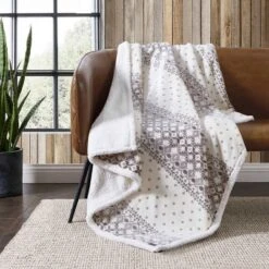 50"x60" Fair Isle Peak Reversible Throw Blanket Beige - Eddie Bauer